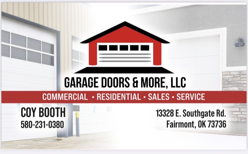 Garage Doors & More, LLC logo card: commercial, residential, sales, service
